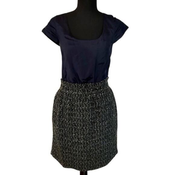 J. Crew Fully Lined 100% Navy Silk  Wool Blend Tweed Women's Mini Dress, size 4 - Picture 1 of 5